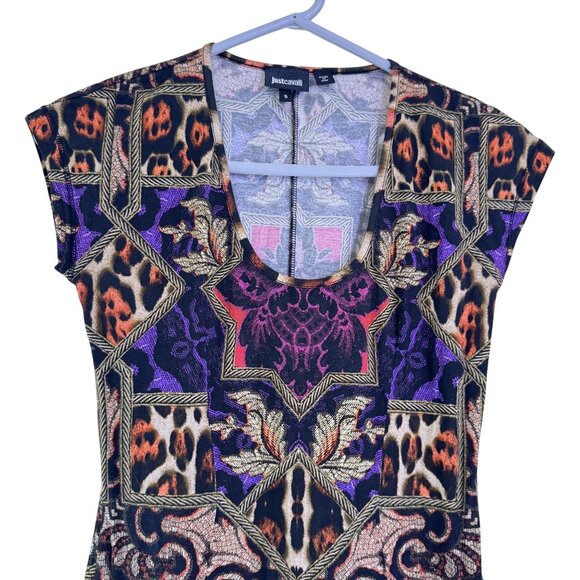 Just Cavalli Roberto Cavalli Cotton Geometric Floral Print Mini Dress Size S - Picture 3 of 7